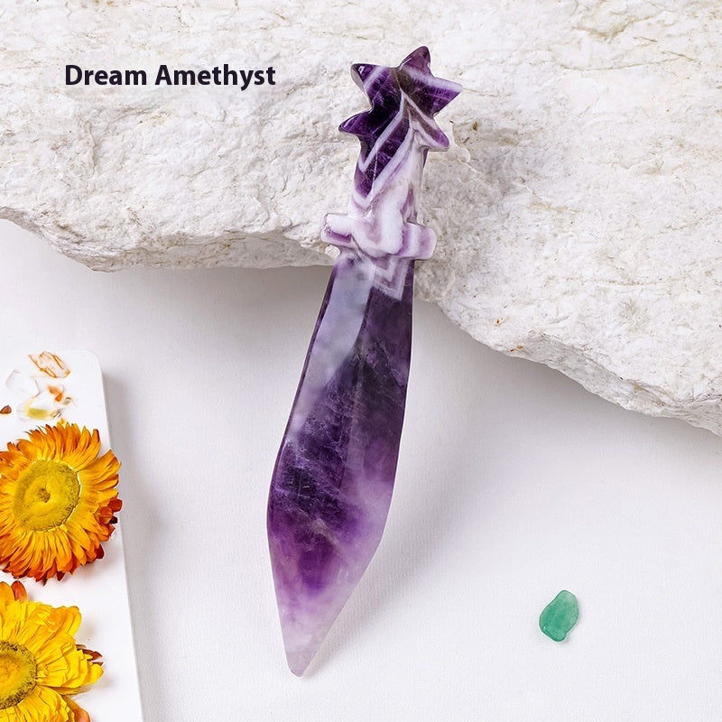 Natural Crystal Stone Dagger Sculpture Semi-precious Stone Knife Decoration Ornaments