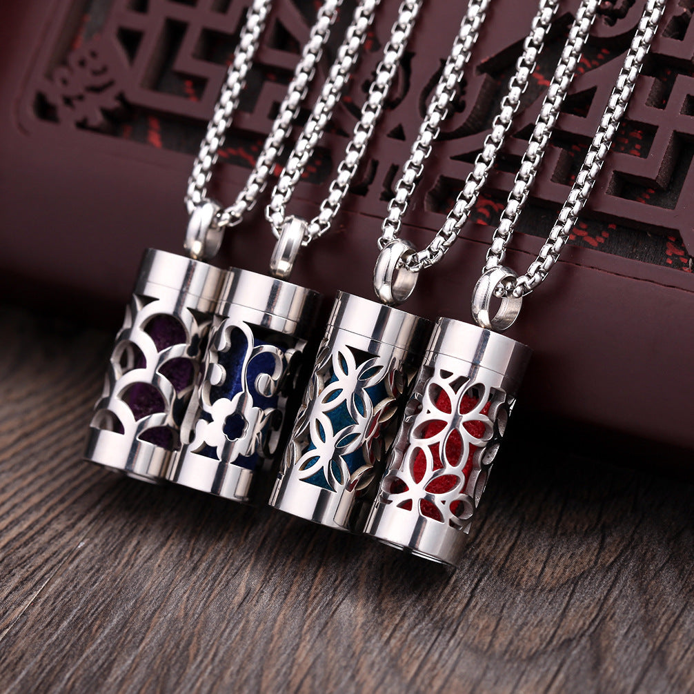 Aromatherapy Stainless Steel Pendant Cylindrical Corrugated Pendant Perfume Diffuser Hollow Perfume Necklace