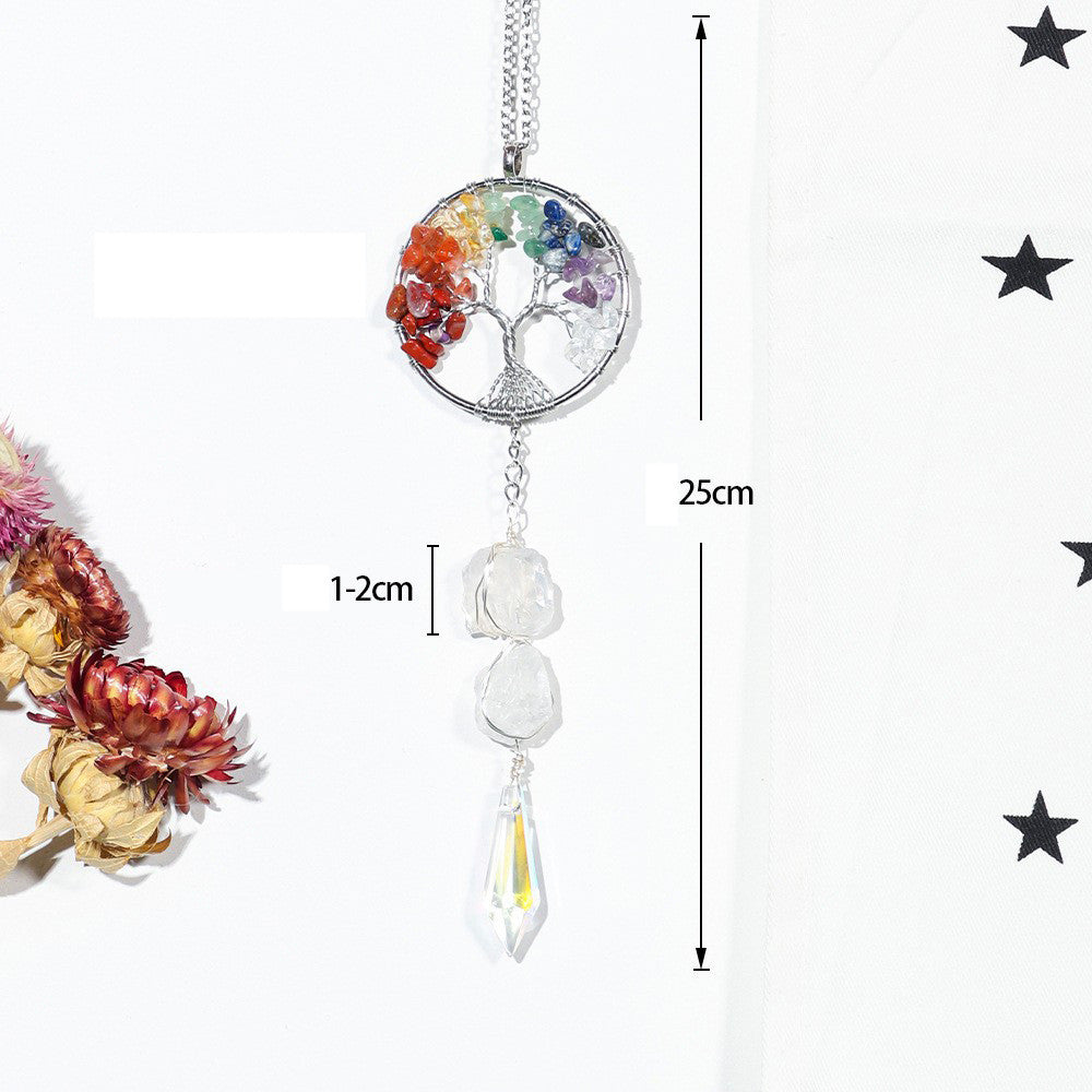 Natural Seven-color Crushed Stone White Crystal Original Stone Life Tree Sun Catcher Pendant