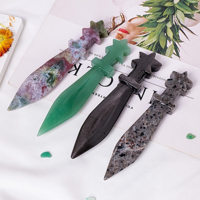 Natural Crystal Stone Dagger Sculpture Semi-precious Stone Knife Decoration Ornaments