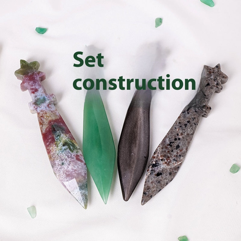 Natural Crystal Stone Dagger Sculpture Semi-precious Stone Knife Decoration Ornaments