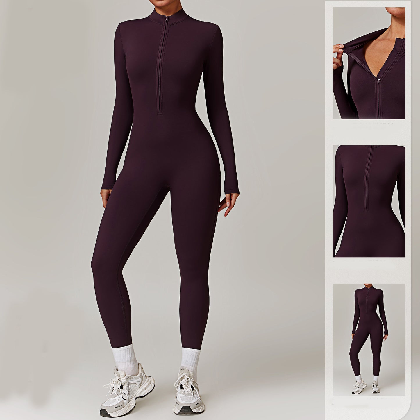 Warm Zipper Long-sleeved Jumpsuit Yoga Fitness Sports Pants Breathable Bodysuit Women's Clothing