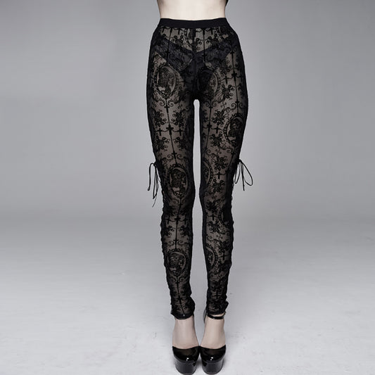 Sexy Mesh Calf Side Tie Rope Gothic Leggings