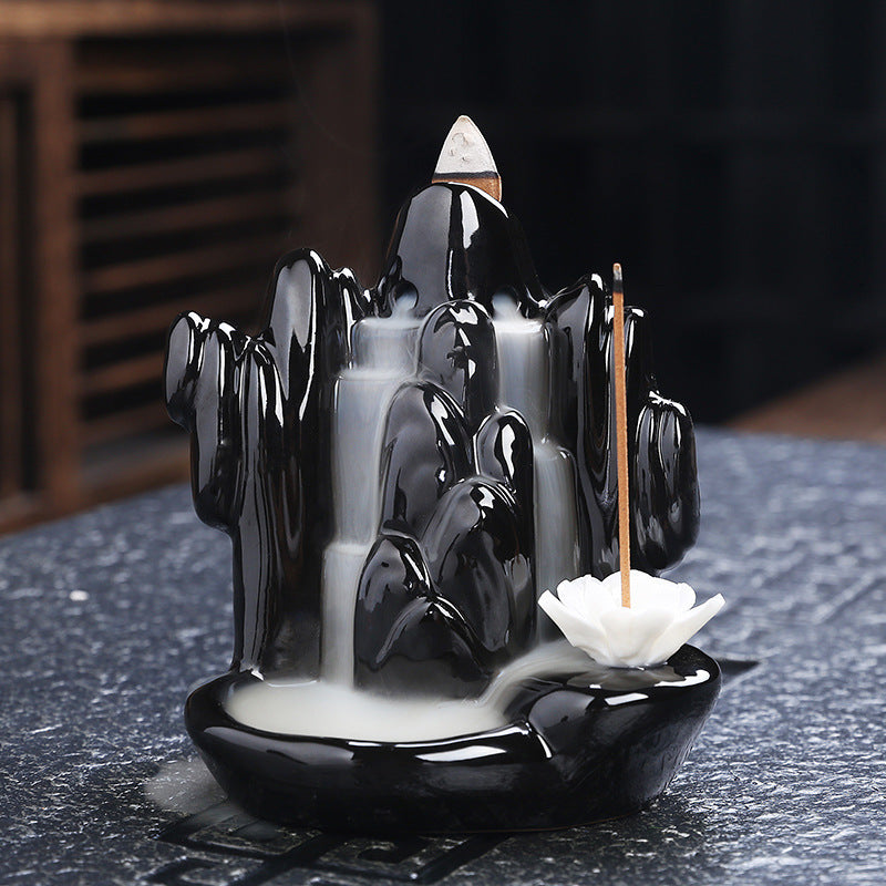 Backflow Incense Burner Sandalwood Incense Burner Aroma Diffuser Black Glaze Ceramic Ornaments Incense Line Incense Inserted Back Into The Incense Burner Tower Incense