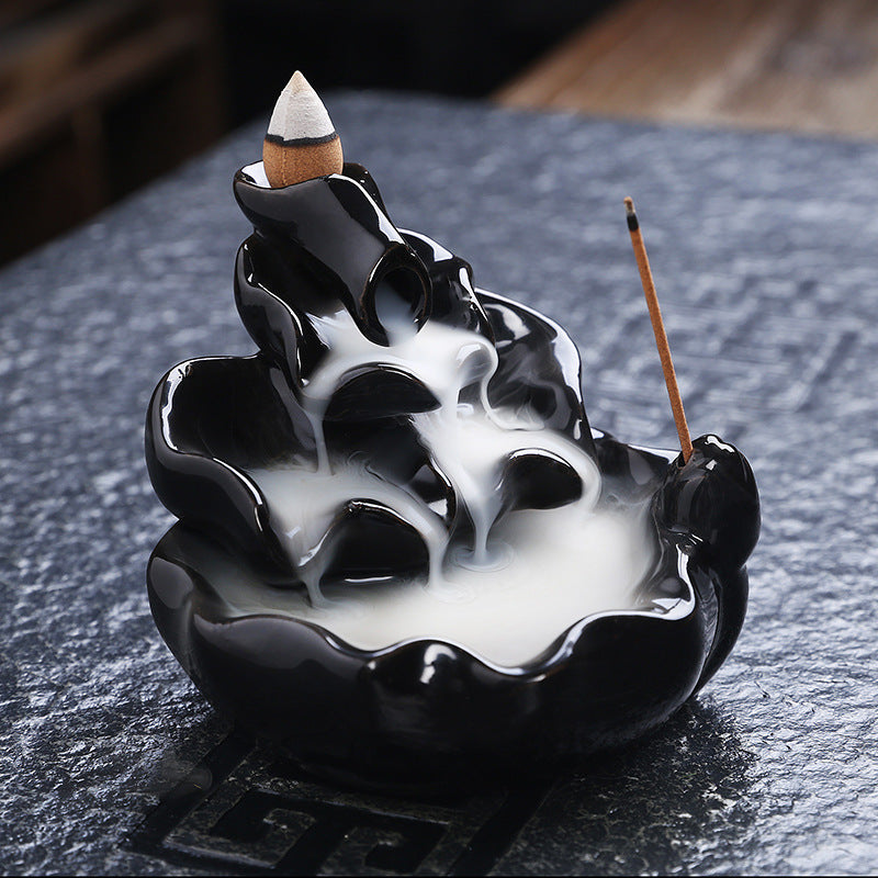 Backflow Incense Burner Sandalwood Incense Burner Aroma Diffuser Black Glaze Ceramic Ornaments Incense Line Incense Inserted Back Into The Incense Burner Tower Incense