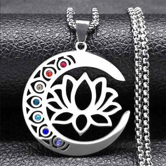 Lotus Moon Necklace Inlaid Jewel Personality Necklace