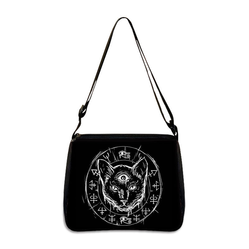 Factory Direct Supply Polyester Underarm Bag Gothic Cat Printing Shoulder Bag Simple Women's Fashion Bag