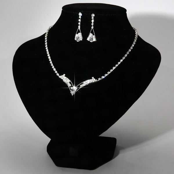 Fashion water drop, bride necklace, earring set, silver plated wedding jewelry 2 sets