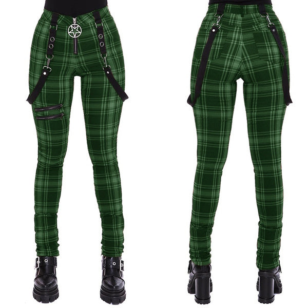 Women Plaid Pants High Waist Gothic Punk Pant