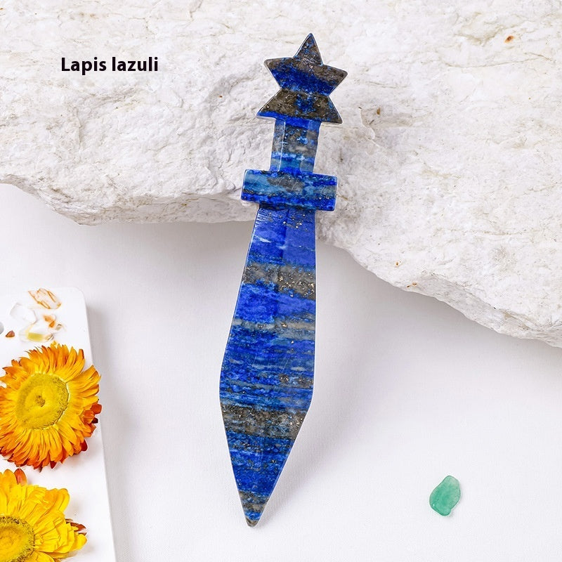 Natural Crystal Stone Dagger Sculpture Semi-precious Stone Knife Decoration Ornaments