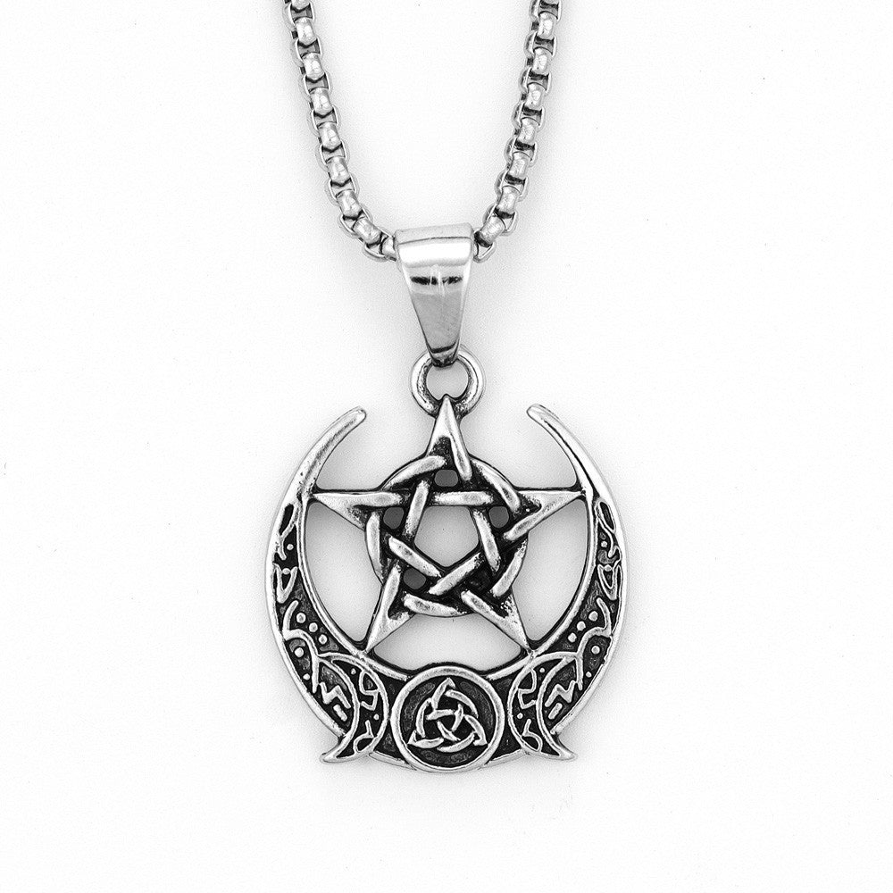 Minimalist Curved Moon Five-pointed Star Roman Pendant Necklace