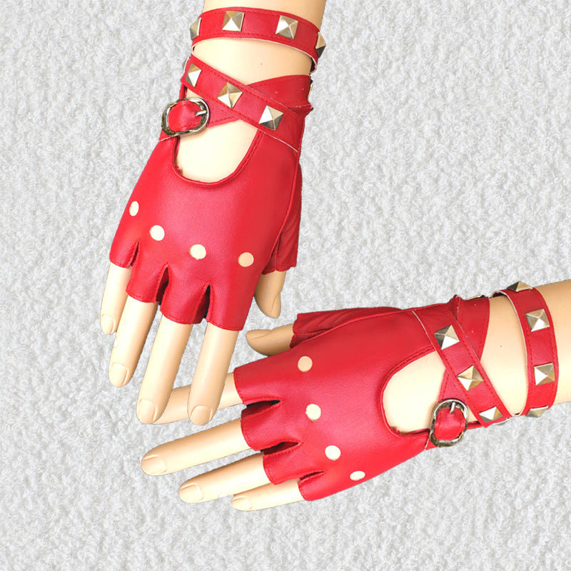 Women Punk Rock Half Finger Gothic Gloves