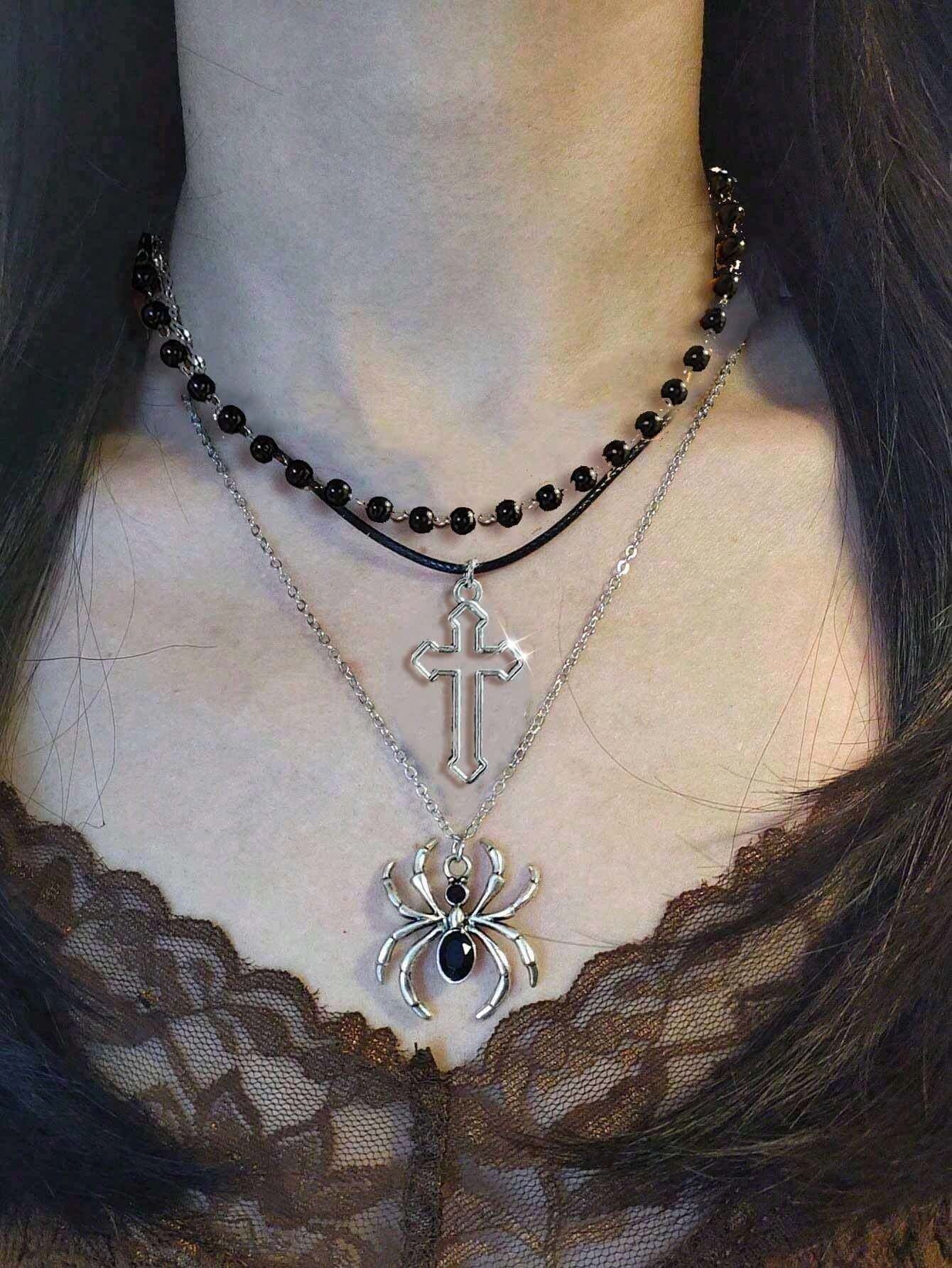 Retro Dark Spider Necklace Gothic 3-piece Set