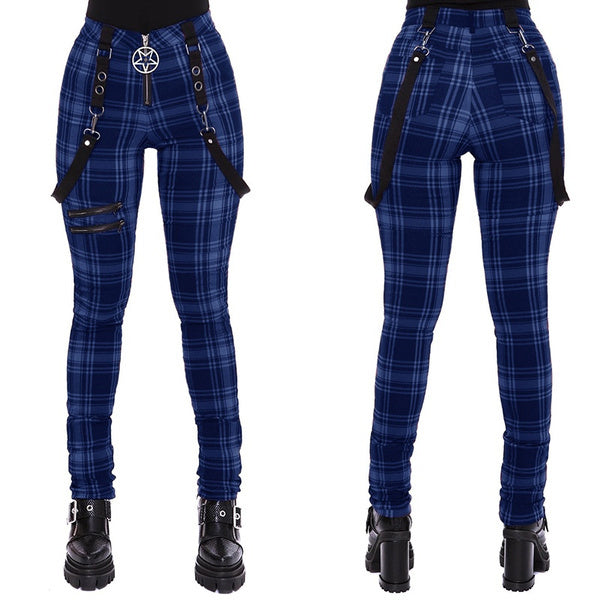 Women Plaid Pants High Waist Gothic Punk Pant