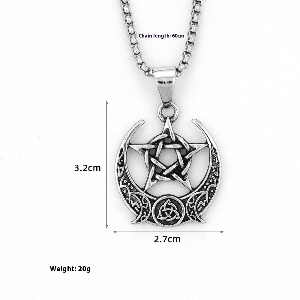 Minimalist Curved Moon Five-pointed Star Roman Pendant Necklace