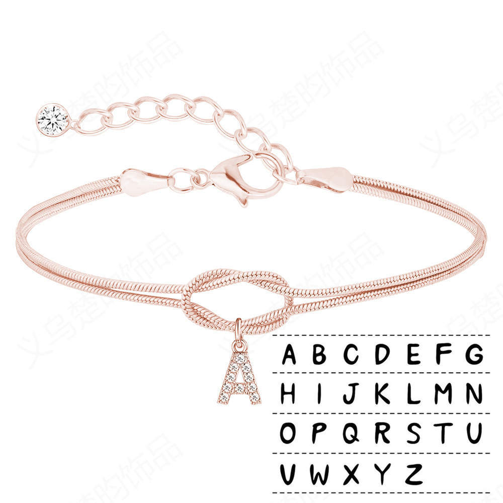 Fashion Copper Inlaid Zircon 26 Letter Knotted Bracelet