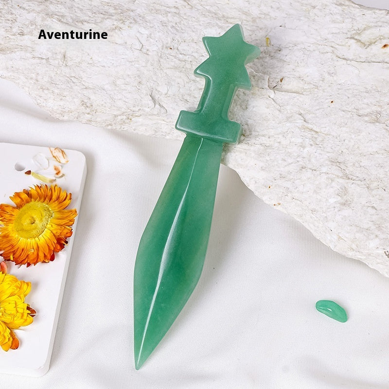 Natural Crystal Stone Dagger Sculpture Semi-precious Stone Knife Decoration Ornaments