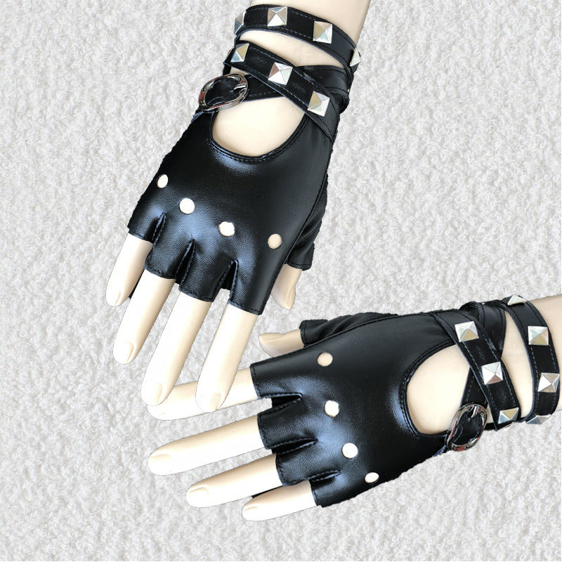 Women Punk Rock Half Finger Gothic Gloves