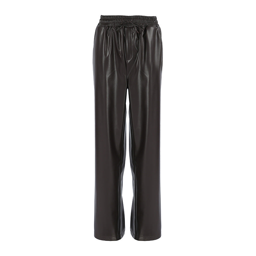 Casual Leather High-waisted Trousers