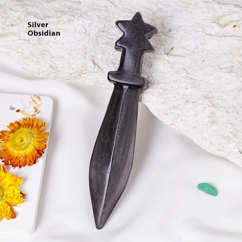 Natural Crystal Stone Dagger Sculpture Semi-precious Stone Knife Decoration Ornaments