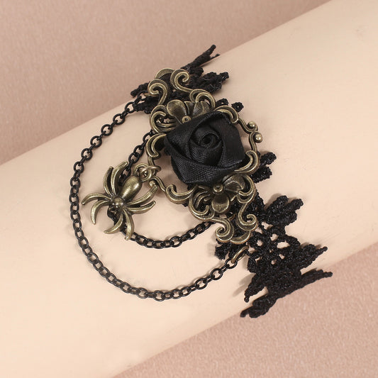 Vintage Gothic Black Rose Lace Tassel Bracelet