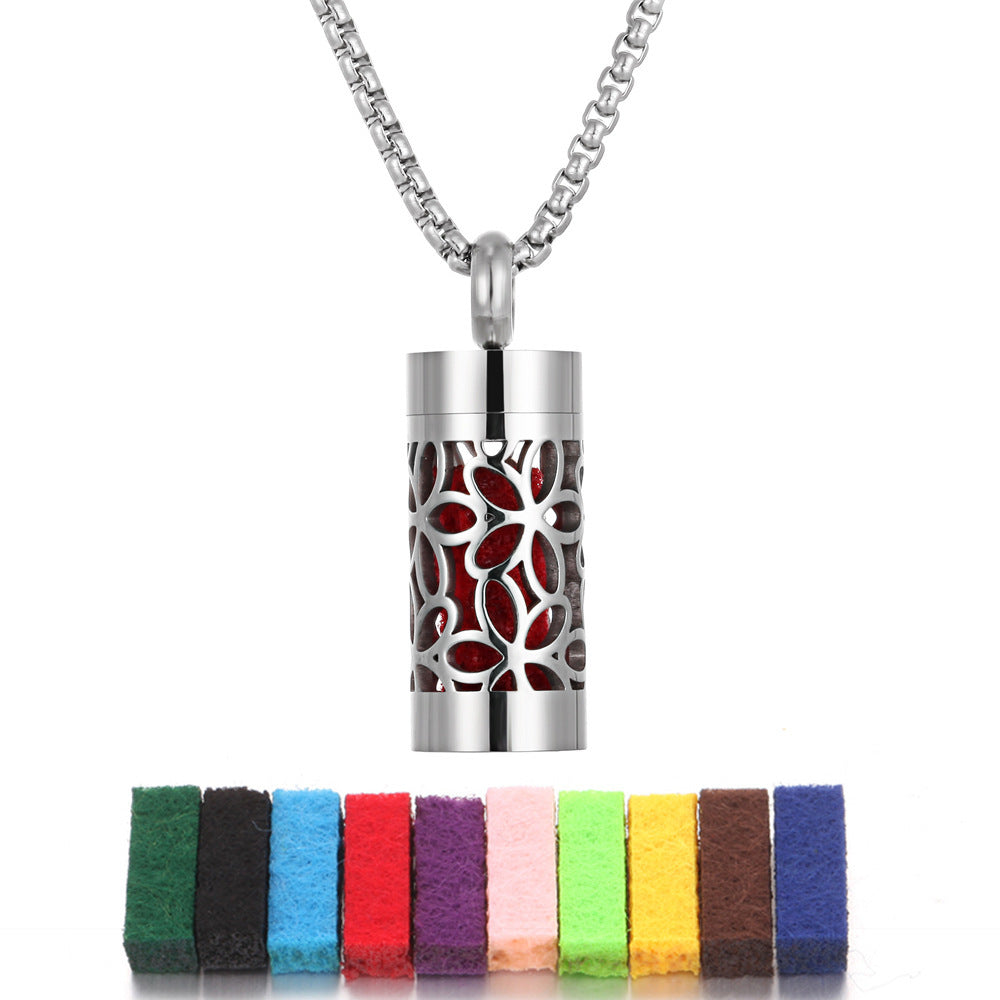 Aromatherapy Stainless Steel Pendant Cylindrical Corrugated Pendant Perfume Diffuser Hollow Perfume Necklace