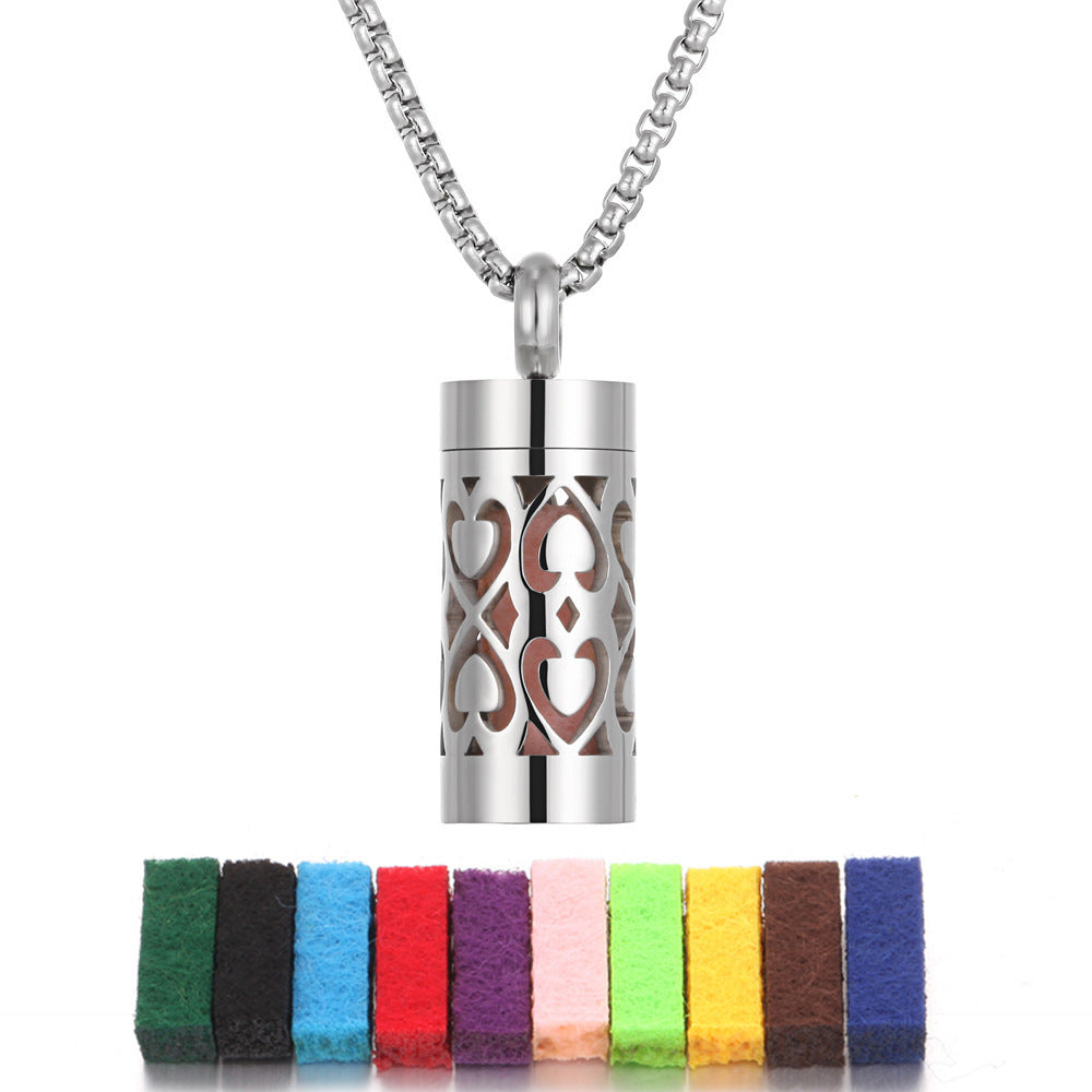 Aromatherapy Stainless Steel Pendant Cylindrical Corrugated Pendant Perfume Diffuser Hollow Perfume Necklace