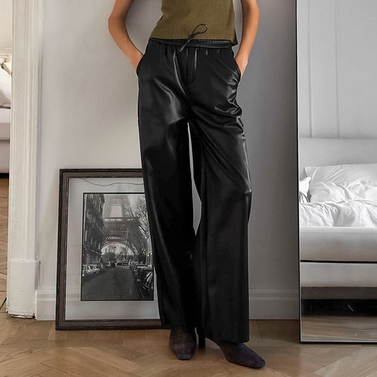 Casual Leather High-waisted Trousers