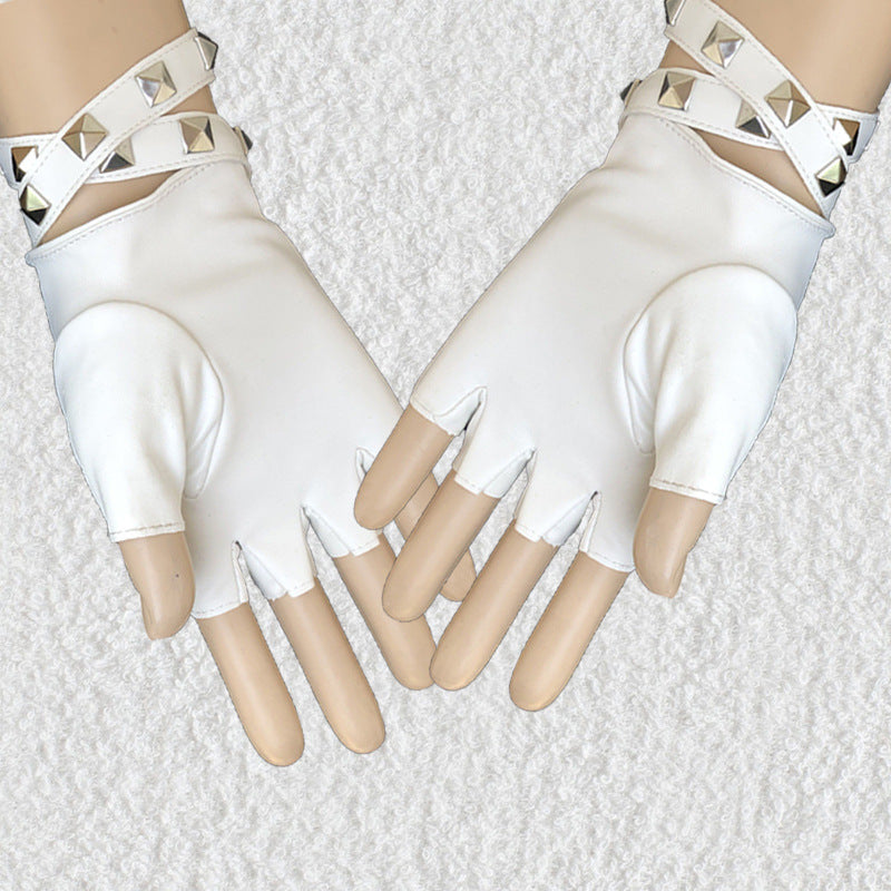 Women Punk Rock Half Finger Gothic Gloves