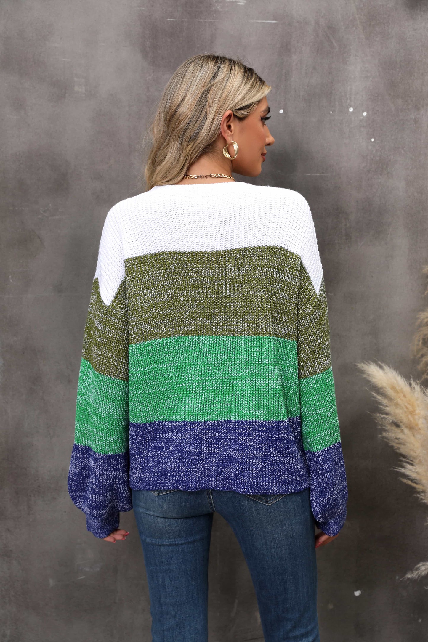 Angel Wings Color Block Round Neck Dropped Shoulder Sweater