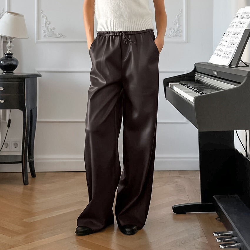 Casual Leather High-waisted Trousers