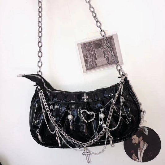 Retro Gothic Patent Leather Dumplings Folded All-match Crossbody Bag