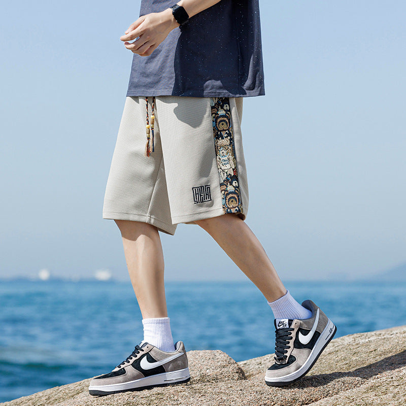 Stitching Embroidery Shorts Men's Summer Thin Casual Fifth Pants