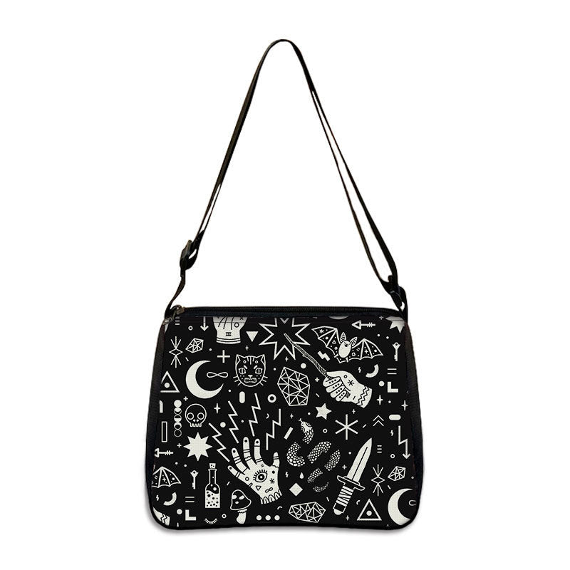 Factory Direct Supply Polyester Underarm Bag Gothic Cat Printing Shoulder Bag Simple Women's Fashion Bag