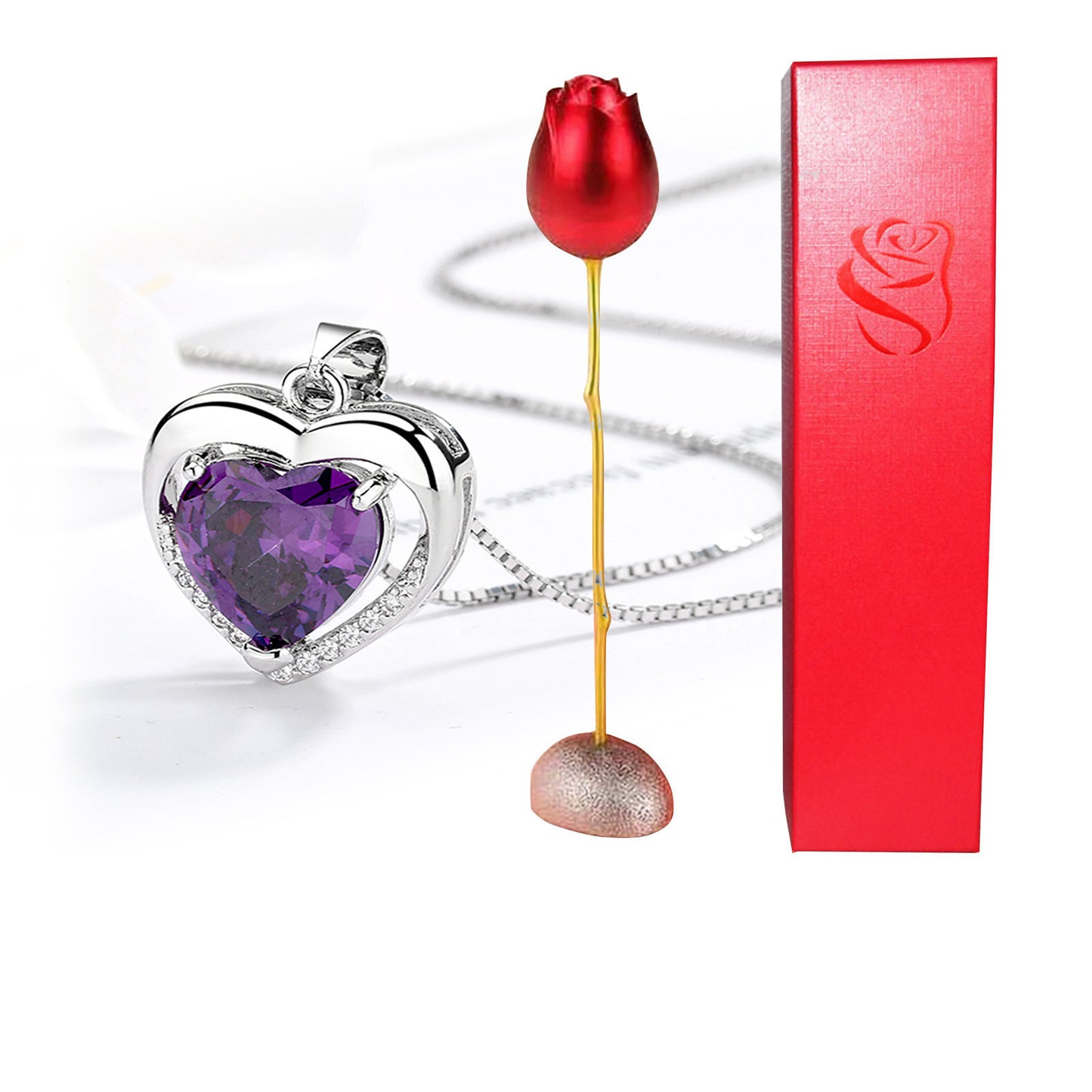 Heart-shaped Blue Purple Crystal Jeweled Pendant Jewelry Box