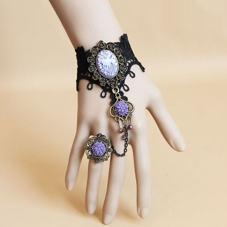 Flower Crystal Lace Bracelet With Ring Integrated Chain