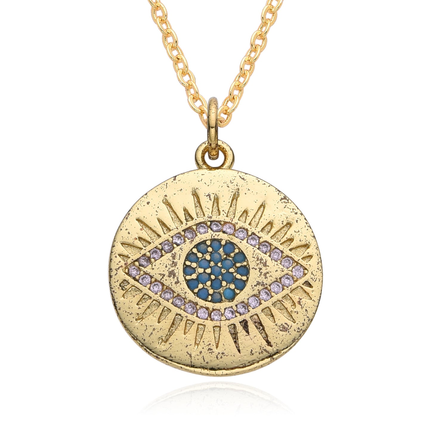 Micro-inlaid Colorful Crystals Bohemian Devil's Eye Disc Hanging Piece Pendant Necklace