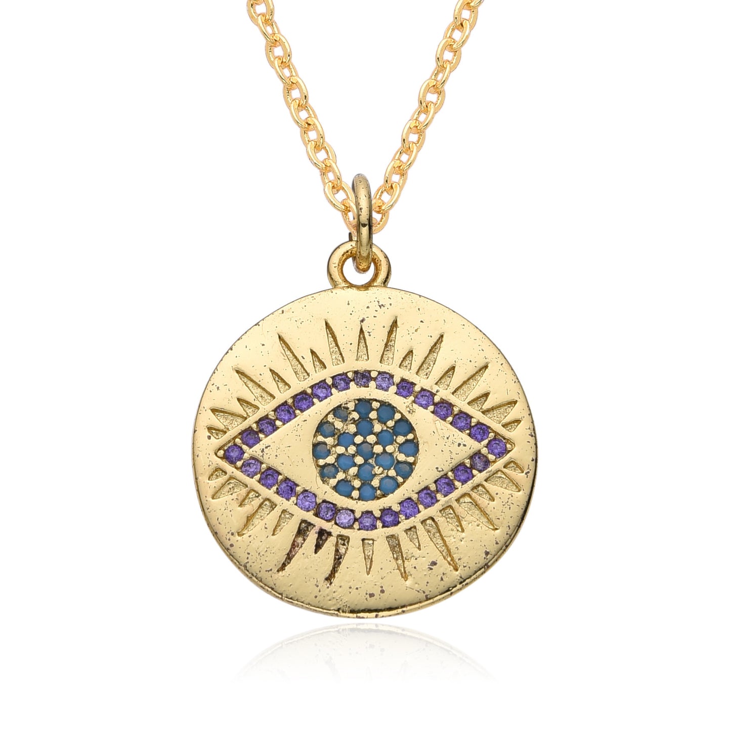 Micro-inlaid Colorful Crystals Bohemian Devil's Eye Disc Hanging Piece Pendant Necklace