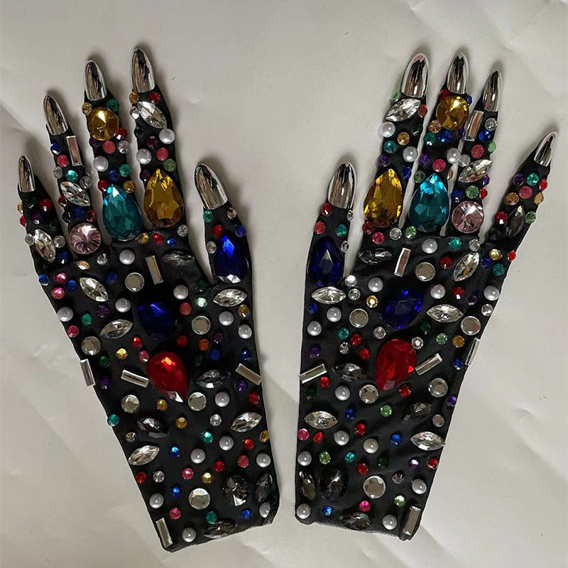 Women's Gorgeous Colored Rhinestone Gloves