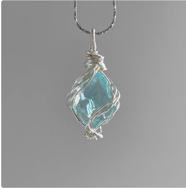 Handmade Winding Glass Raw Stone Crystal Necklace