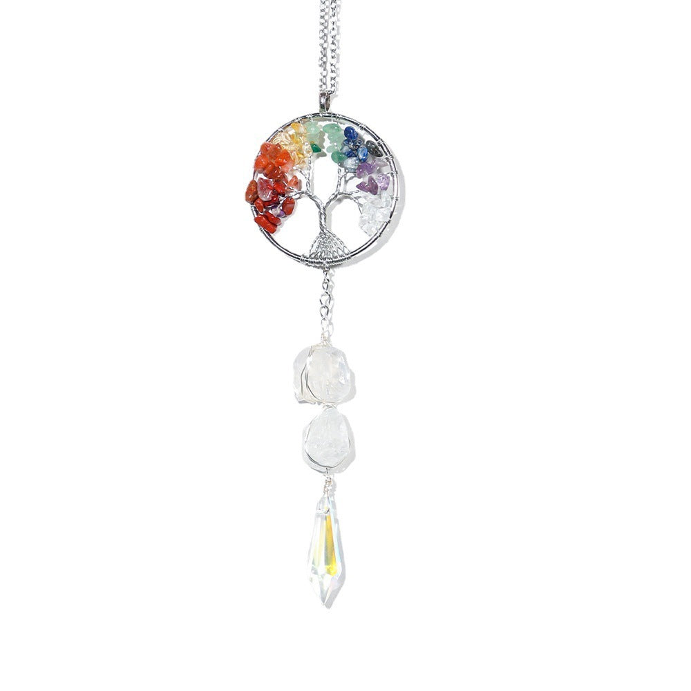 Natural Seven-color Crushed Stone White Crystal Original Stone Life Tree Sun Catcher Pendant