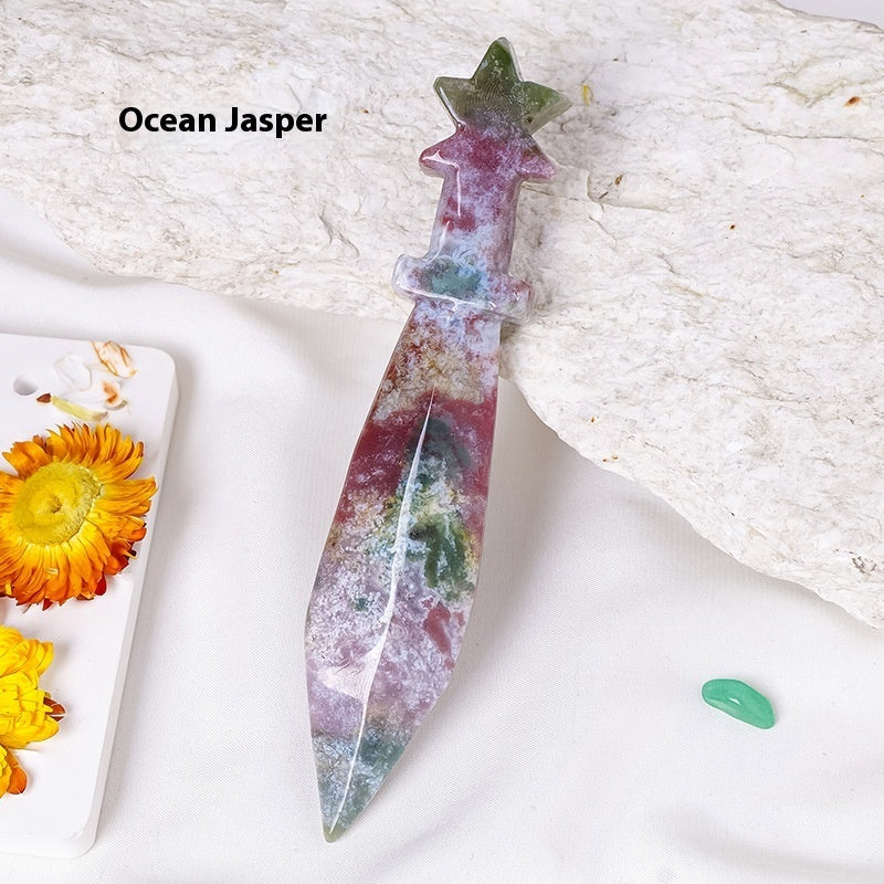 Natural Crystal Stone Dagger Sculpture Semi-precious Stone Knife Decoration Ornaments