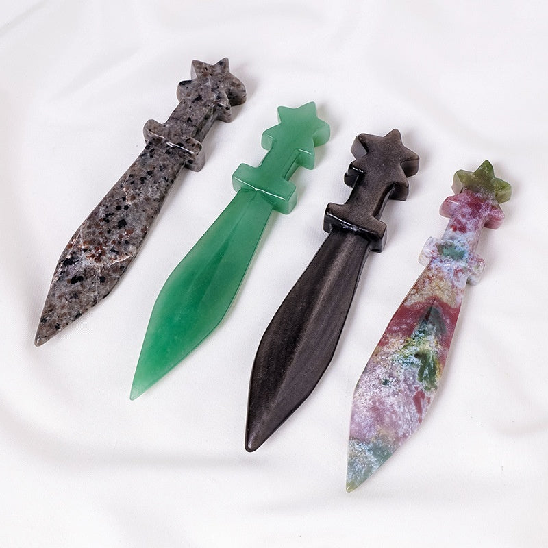 Natural Crystal Stone Dagger Sculpture Semi-precious Stone Knife Decoration Ornaments