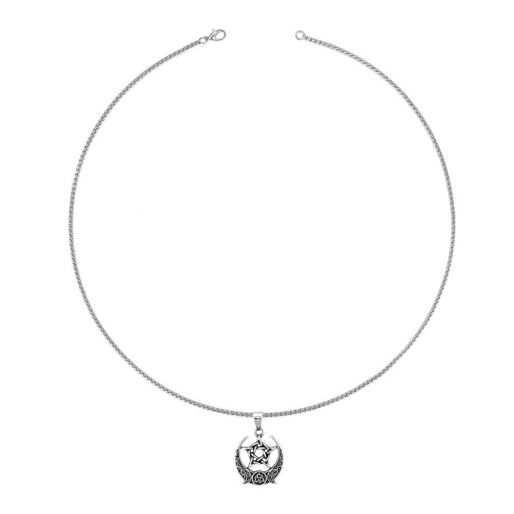 Minimalist Curved Moon Five-pointed Star Roman Pendant Necklace