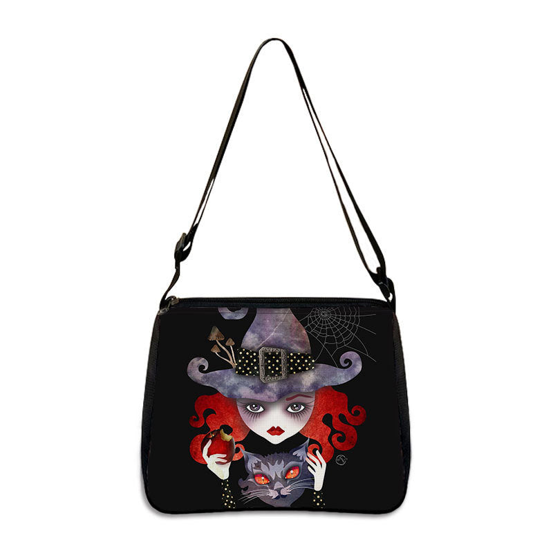 Factory Direct Supply Polyester Underarm Bag Gothic Cat Printing Shoulder Bag Simple Women's Fashion Bag