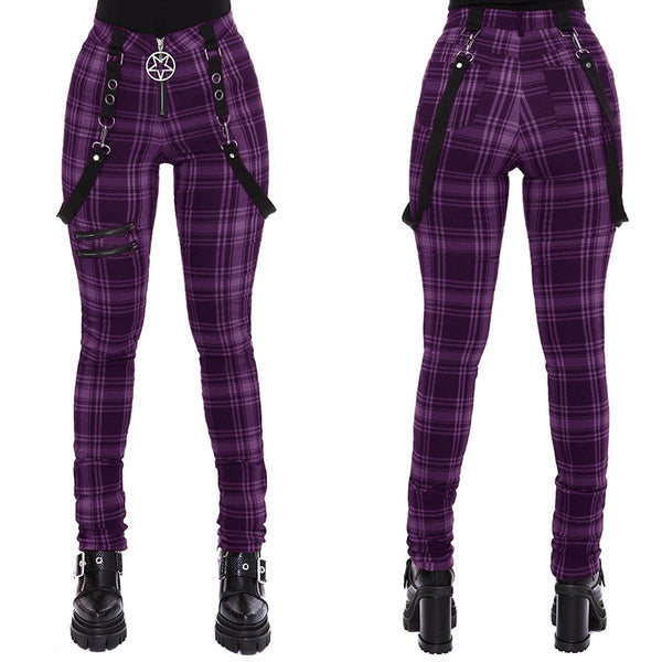 Women Plaid Pants High Waist Gothic Punk Pant