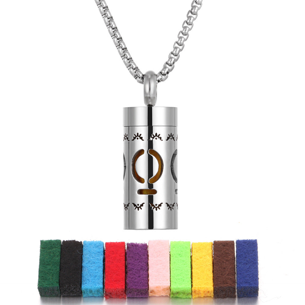 Aromatherapy Stainless Steel Pendant Cylindrical Corrugated Pendant Perfume Diffuser Hollow Perfume Necklace