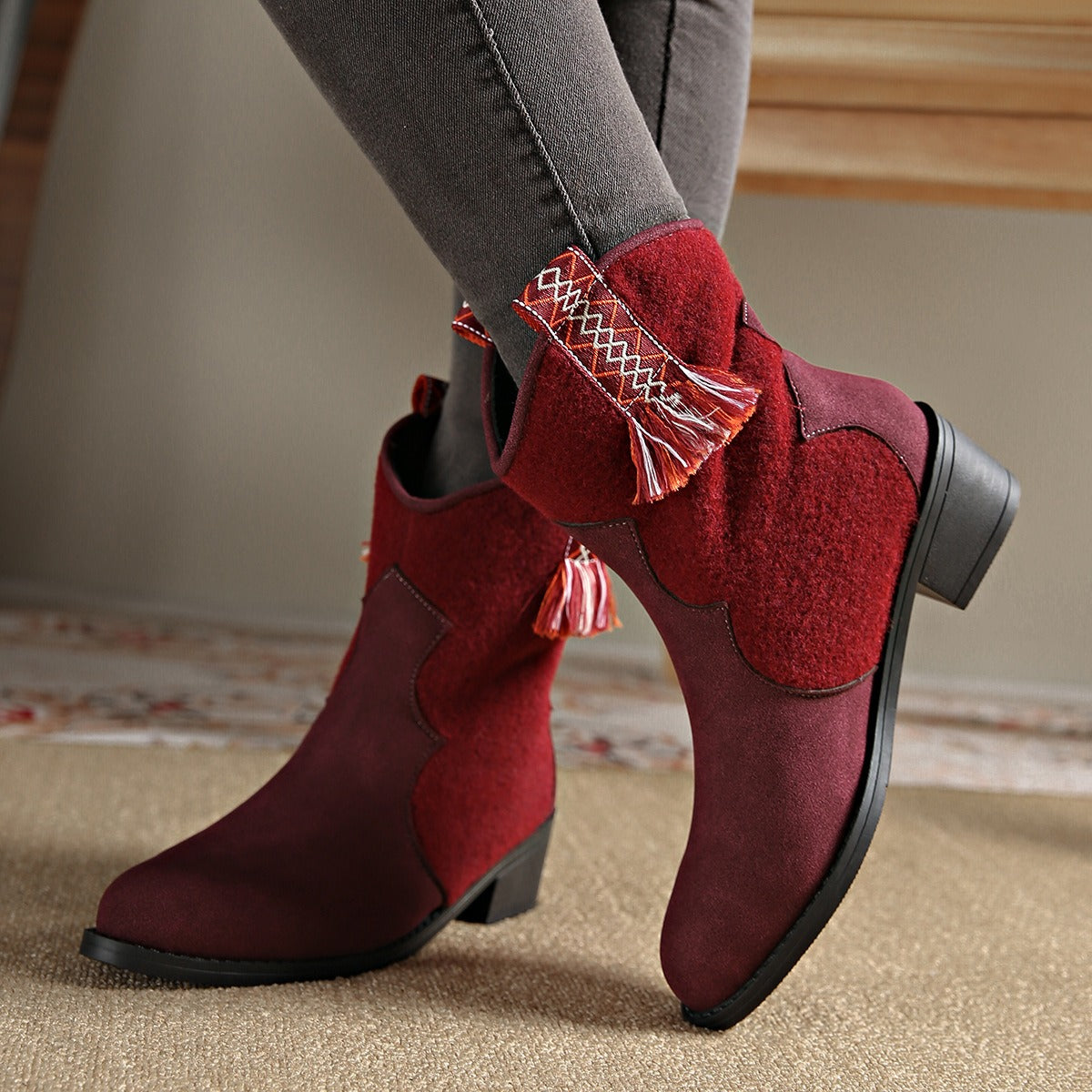 Suede Point Toe Block Heel Boots