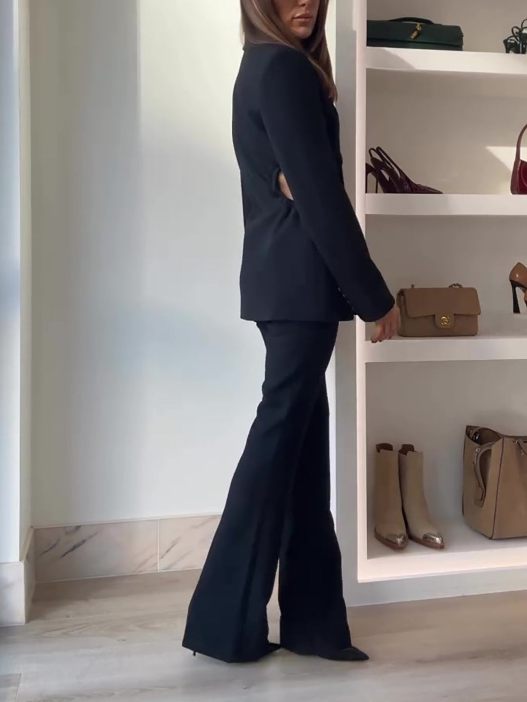 Black Waist Cutout Blazer High Waist Pants Suit