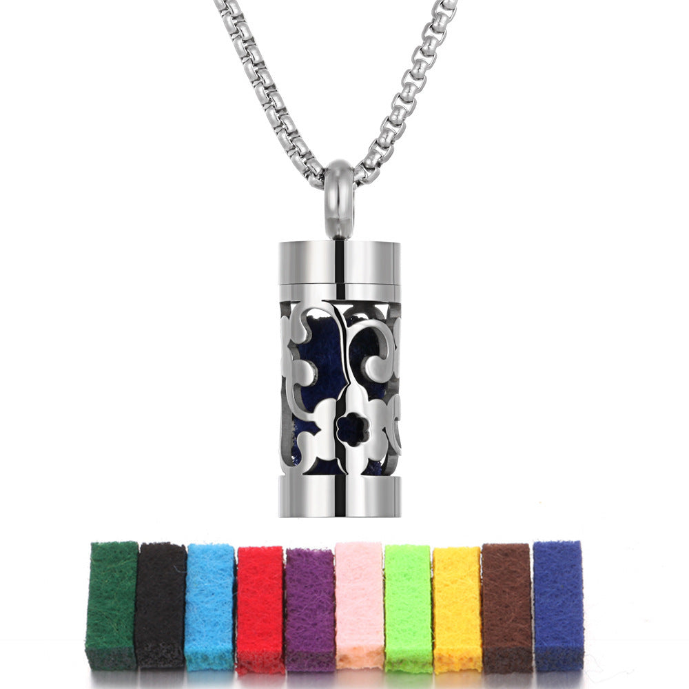 Aromatherapy Stainless Steel Pendant Cylindrical Corrugated Pendant Perfume Diffuser Hollow Perfume Necklace